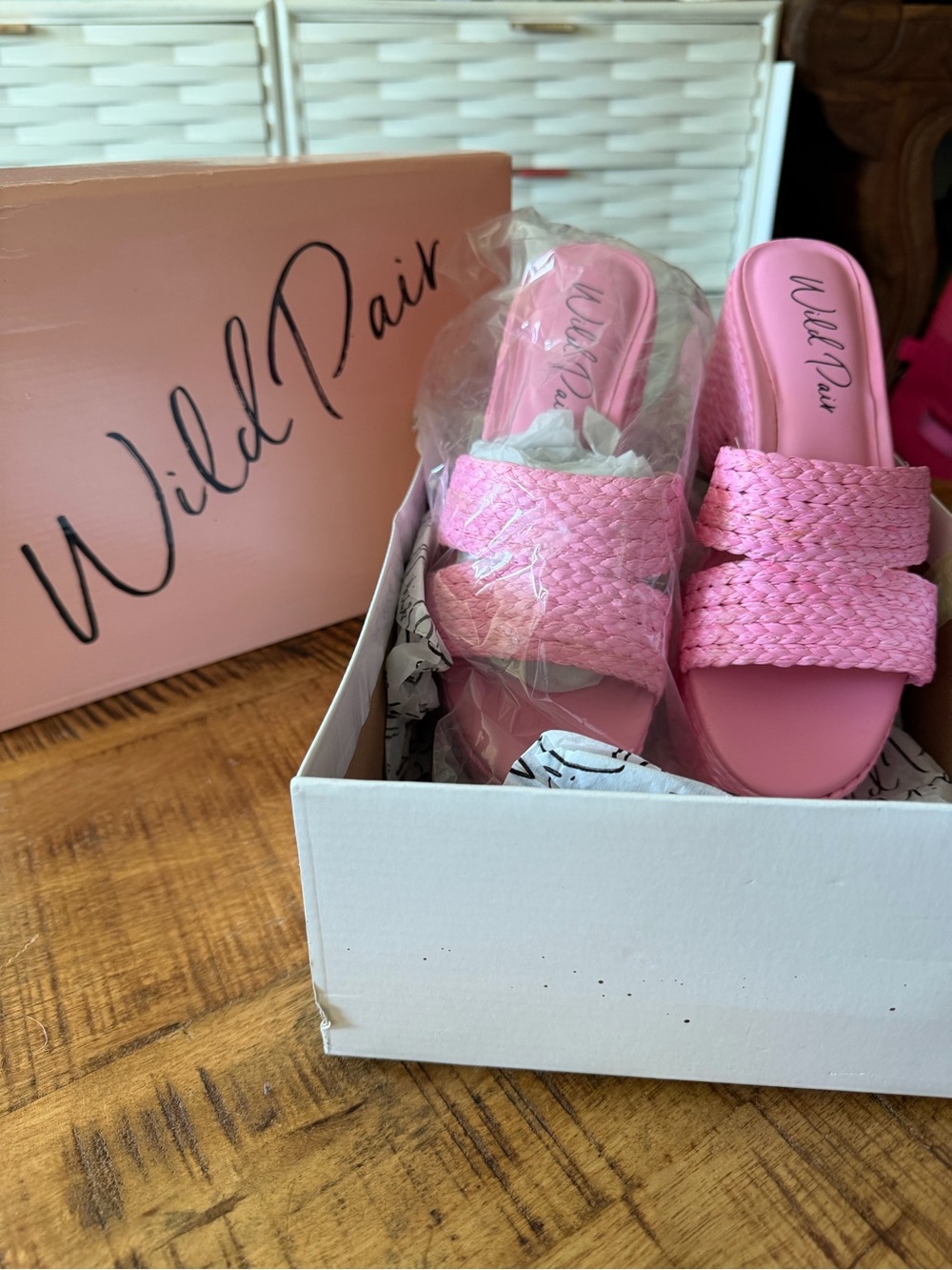 Wild Pair Pink Braided Platform Slide Sandals